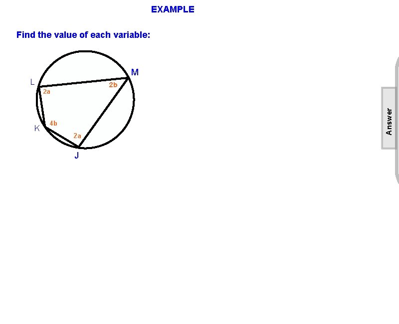 EXAMPLE Find the value of each variable: M L 2 a K 4 b