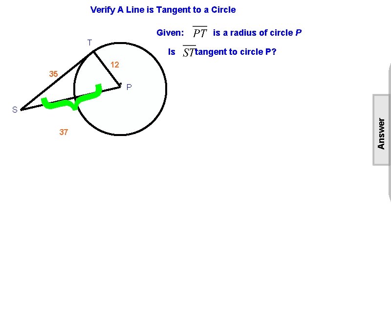 Verify A Line is Tangent to a Circle Given: T Is is a radius