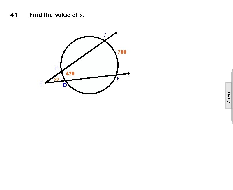 Find the value of x. C 780 H 420 E x 0 F D