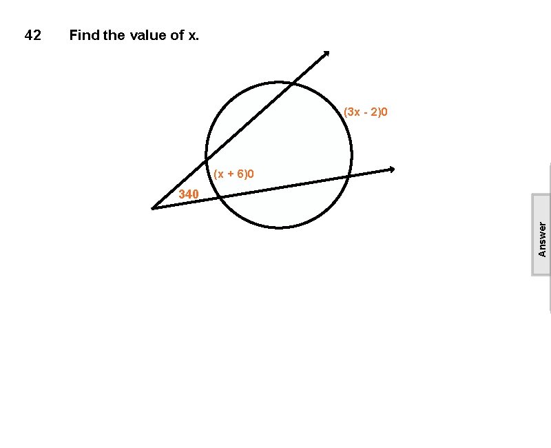 Find the value of x. (3 x - 2)0 (x + 6)0 340 Answer