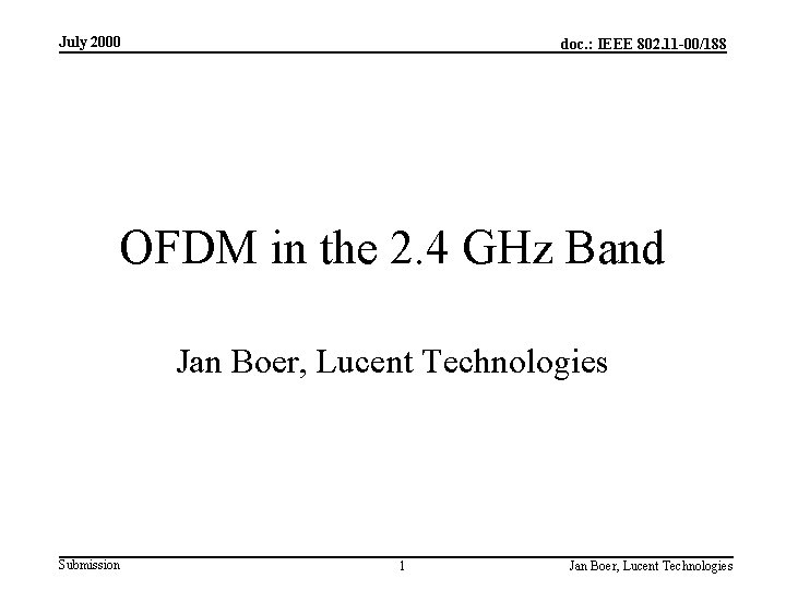 July 2000 doc. : IEEE 802. 11 -00/188 OFDM in the 2. 4 GHz