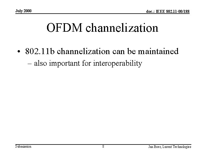 July 2000 doc. : IEEE 802. 11 -00/188 OFDM channelization • 802. 11 b