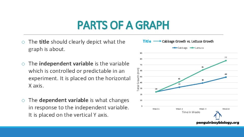 PARTS OF A GRAPH o The title should clearly depict what the graph is