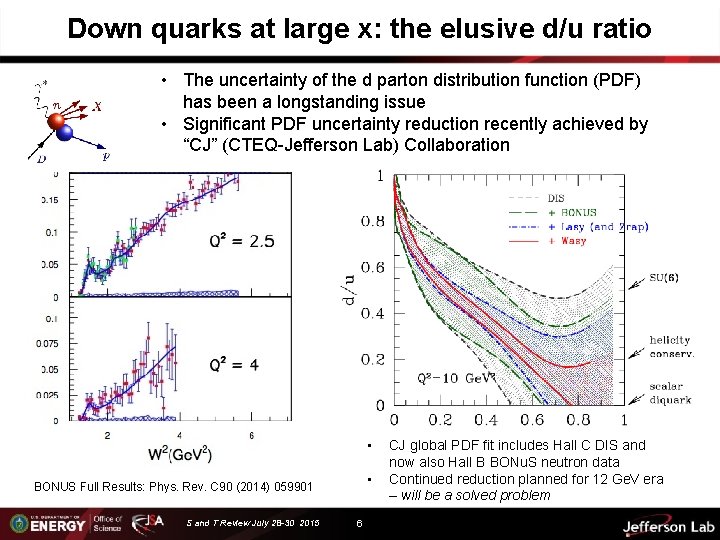 Down quarks at large x: the elusive d/u ratio • The uncertainty of the