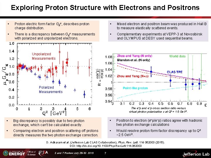 Exploring Proton Structure with Electrons and Positrons • Proton electric form factor GEp, describes