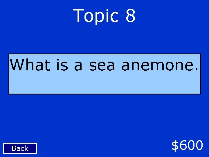 Topic 8 What is a sea anemone. Back $600 