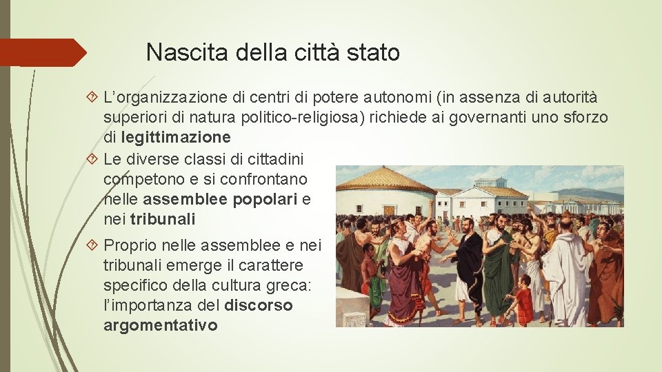 Nascita della città stato L’organizzazione di centri di potere autonomi (in assenza di autorità