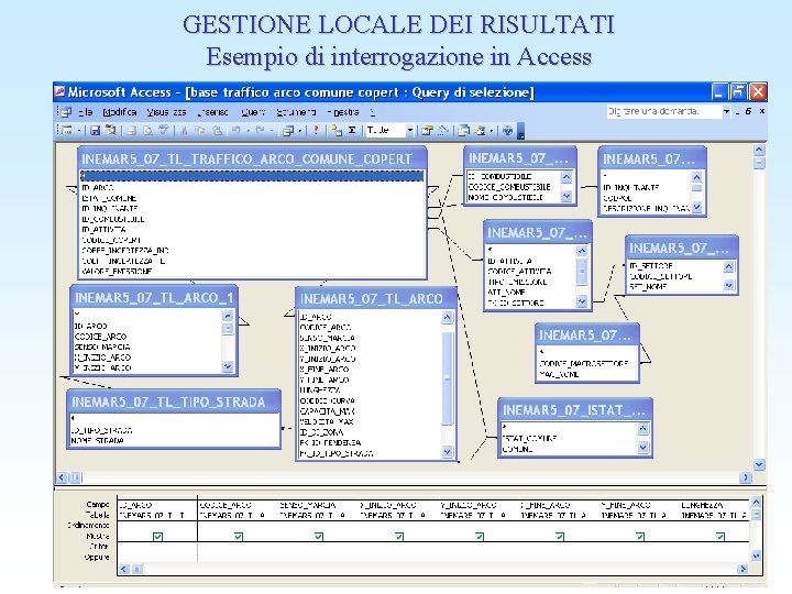 GESTIONE LOCALE DEI RISULTATI Esempio di interrogazione in Access 