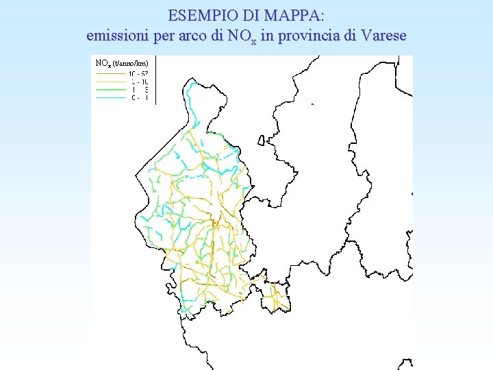 ESEMPIO DI MAPPA: emissioni per arco di NOx in provincia di Varese NOx (t/anno/km)