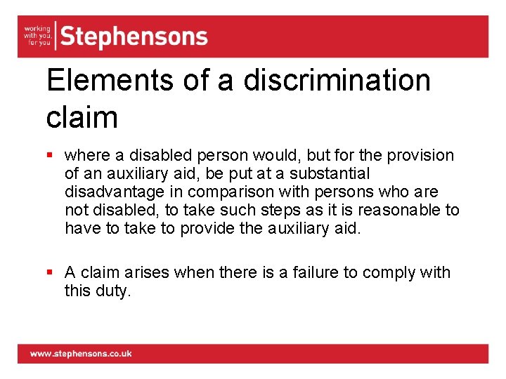 Elements of a discrimination claim § where a disabled person would, but for the