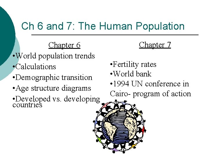 Ch 6 and 7: The Human Population Chapter 6 • World population trends •