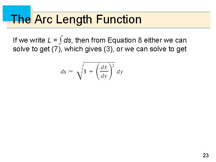 The Arc Length Function If we write L = ds, then from Equation 8