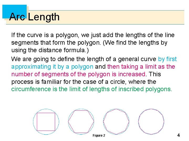 Arc Length If the curve is a polygon, we just add the lengths of