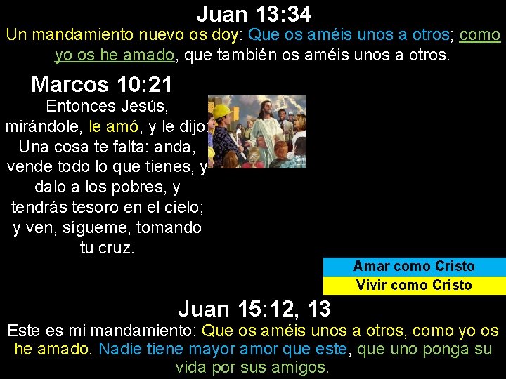 Juan 13: 34 Un mandamiento nuevo os doy: Que os améis unos a otros;