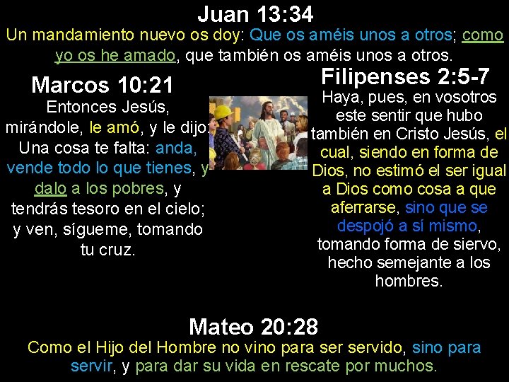 Juan 13: 34 Un mandamiento nuevo os doy: Que os améis unos a otros;