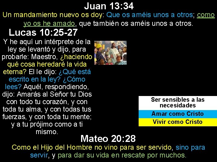 Juan 13: 34 Un mandamiento nuevo os doy: Que os améis unos a otros;