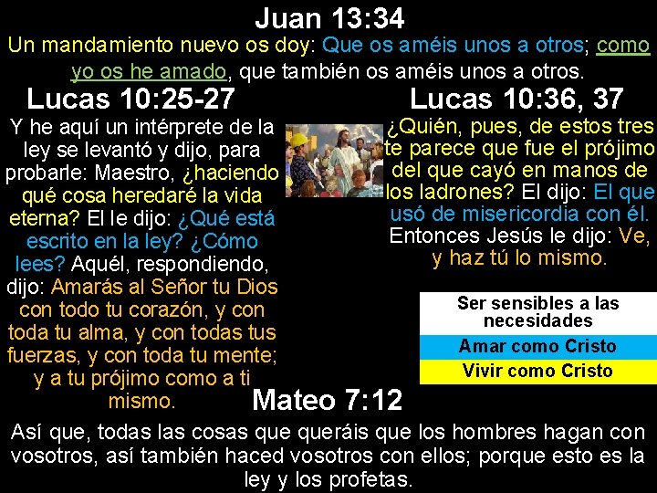 Juan 13: 34 Un mandamiento nuevo os doy: Que os améis unos a otros;