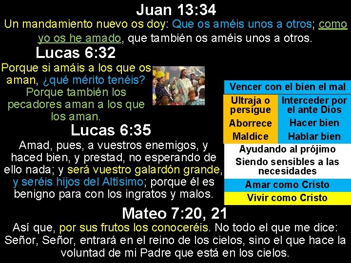 Juan 13: 34 Un mandamiento nuevo os doy: Que os améis unos a otros;