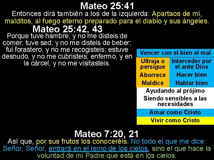 Mateo 25: 41 Entonces dirá también a los de la izquierda: Apartaos de mí,