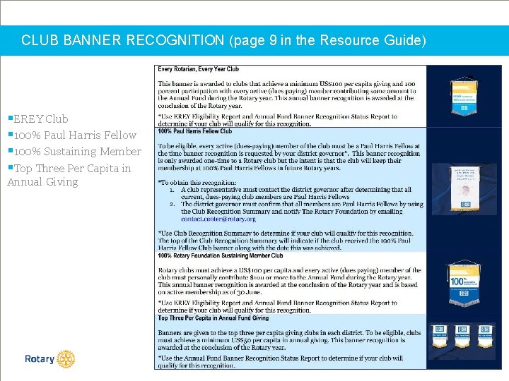 CLUB BANNER RECOGNITION (page 9 in the Resource Guide) §EREY Club § 100% Paul