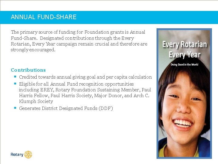 ANNUAL FUND-SHARE The primary source of funding for Foundation grants is Annual Fund-Share. Designated