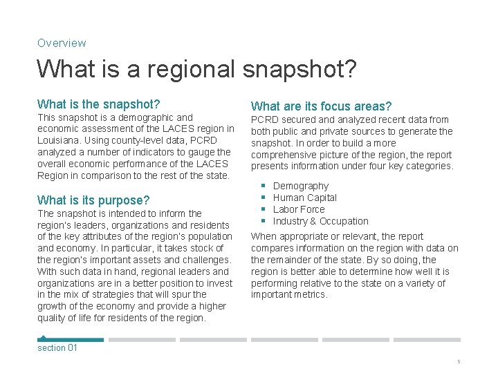 Overview What is a regional snapshot? What is the snapshot? This snapshot is a