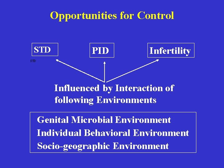 Opportunities for Control STD PID Infertility STD Influenced by Interaction of following Environments Genital