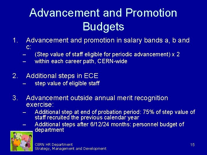 Advancement and Promotion Budgets 1. Advancement and promotion in salary bands a, b and