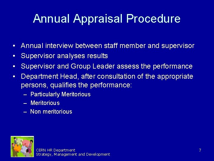 Annual Appraisal Procedure • • Annual interview between staff member and supervisor Supervisor analyses
