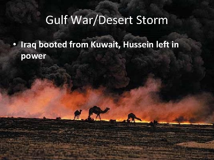 Gulf War/Desert Storm • Iraq booted from Kuwait, Hussein left in power 