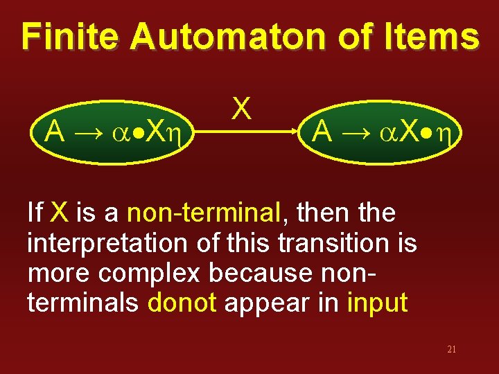 Finite Automaton of Items A → a Xh X A → a. X h