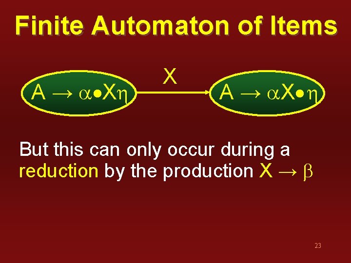 Finite Automaton of Items A → a Xh X A → a. X h