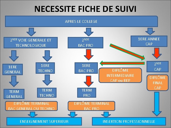 NECESSITE FICHE DE SUIVI APRES LE COLLEGE 2 NDE VOIE GENERALE ET TECHNOLOGIQUE 1