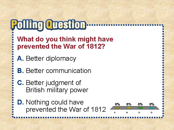 What do you think might have prevented the War of 1812? A. Better diplomacy