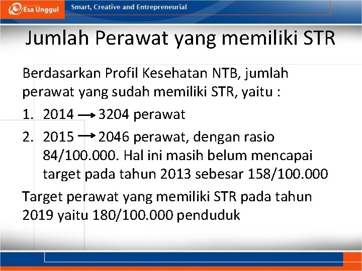 Jumlah Perawat yang memiliki STR Berdasarkan Profil Kesehatan NTB, jumlah perawat yang sudah memiliki