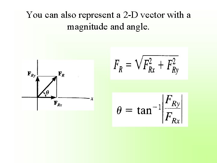 You can also represent a 2 -D vector with a magnitude and angle. 
