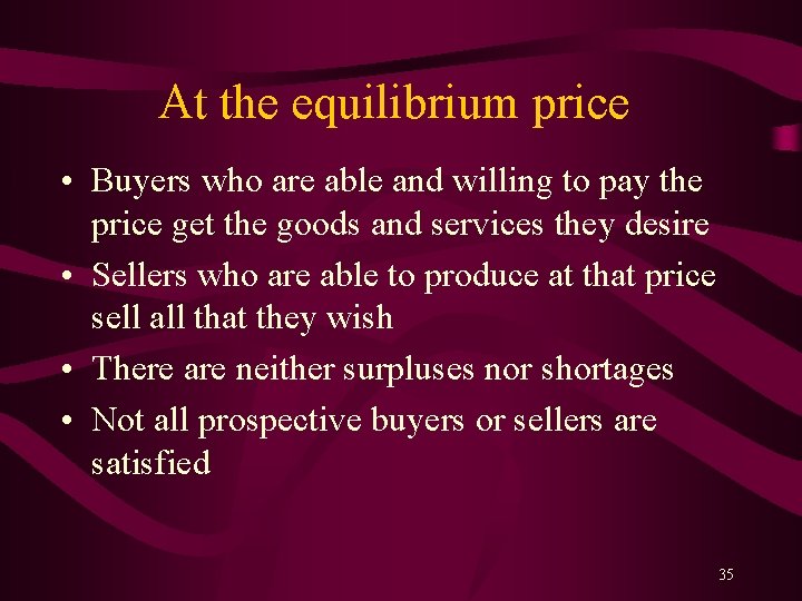 At the equilibrium price • Buyers who are able and willing to pay the
