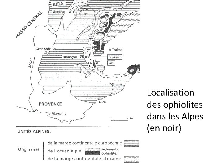Localisation des ophiolites dans les Alpes (en noir) 
