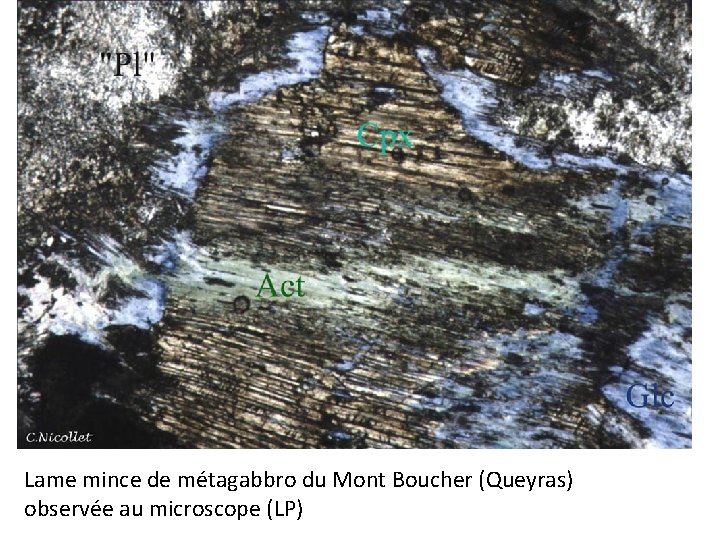 Lame mince de métagabbro du Mont Boucher (Queyras) observée au microscope (LP) 