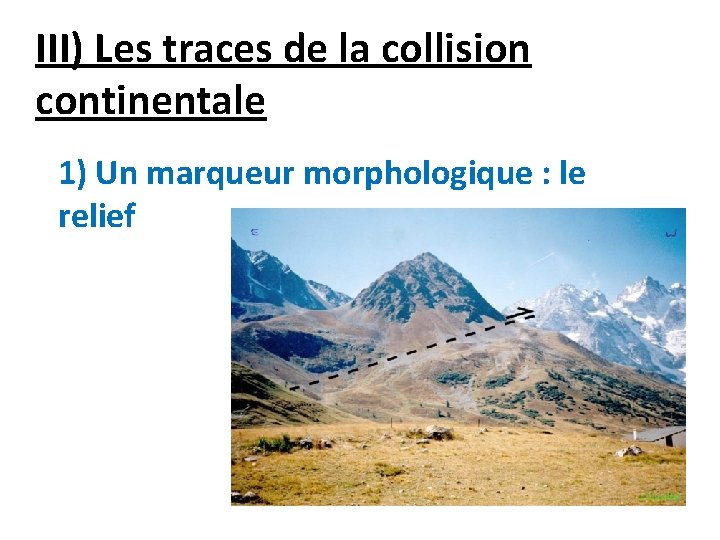 III) Les traces de la collision continentale 1) Un marqueur morphologique : le relief