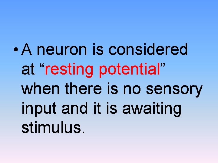  • A neuron is considered at “resting potential” when there is no sensory