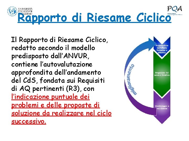 Rapporto di Riesame Ciclico Il Rapporto di Riesame Ciclico, redatto secondo il modello predisposto