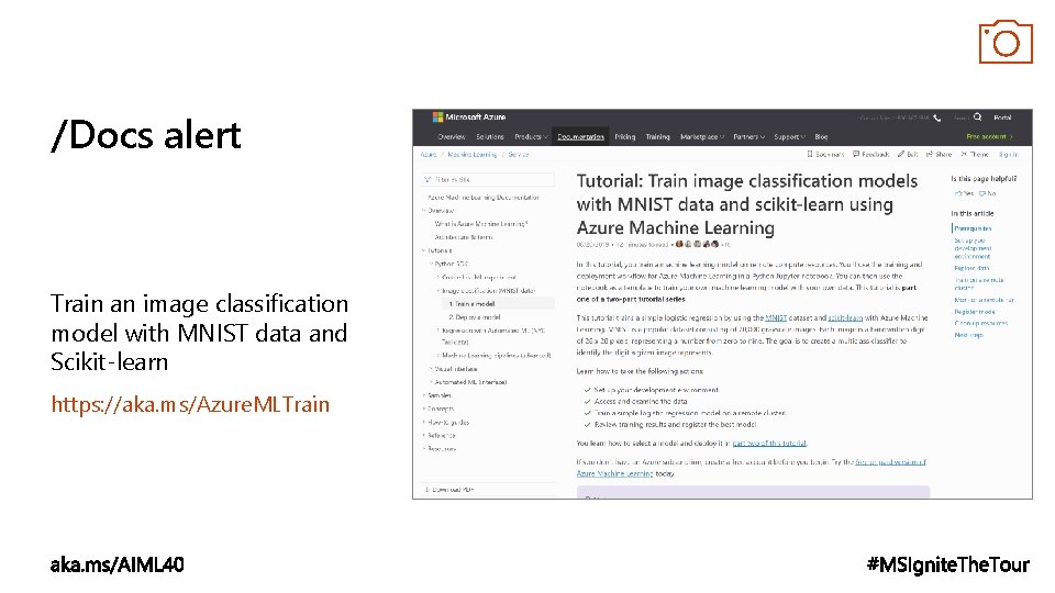 /Docs alert Train an image classification model with MNIST data and Scikit-learn https: //aka.