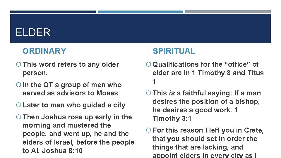 ELDER ORDINARY This word refers to any older person. In the OT a group