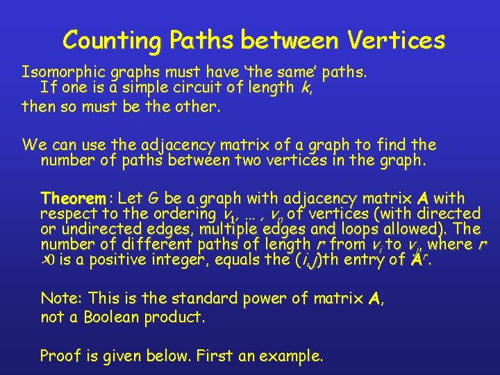 Counting Paths between Vertices Isomorphic graphs must have ‘the same’ paths. If one is