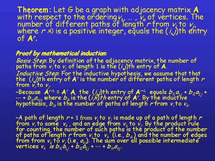 Theorem : Let G be a graph with adjacency matrix A with respect to