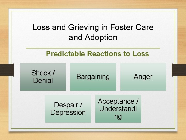 Loss and Grieving in Foster Care and Adoption Predictable Reactions to Loss Shock /