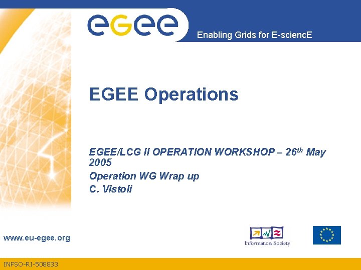 Enabling Grids for E-scienc. E EGEE Operations EGEE/LCG II OPERATION WORKSHOP – 26 th