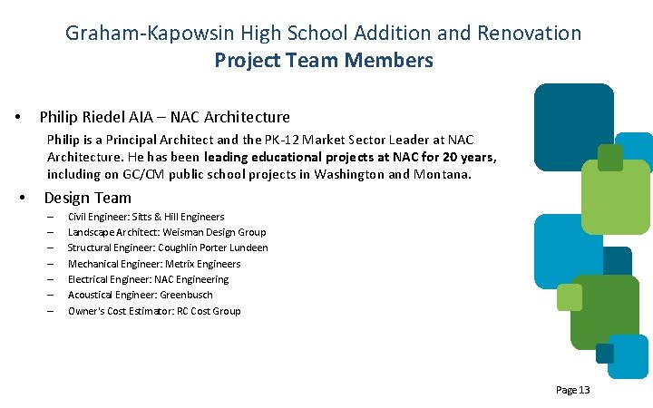 Graham-Kapowsin High School Addition and Renovation Project Team Members • Philip Riedel AIA –