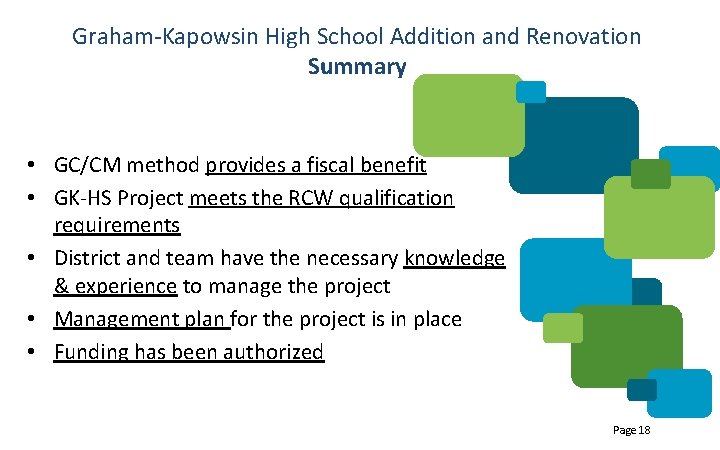 Graham-Kapowsin High School Addition and Renovation Summary • GC/CM method provides a fiscal benefit